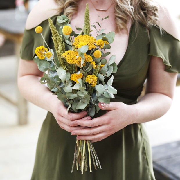 Eucalyptus and Yellow Dried Flower Wedding Posy Eucalyptus and Yellow Dried Flower Wedding Posy