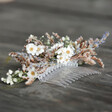 Lavender & Gypsophila Dried Flower Hair Comb on Wood Surface