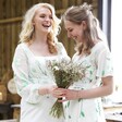 Bride and Bridesmaid Holding Lavender and Gypsophila Dried Flower Wedding Bouquet