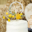 Personalised Dried Flower Acrylic Wedding Cake Topper on Cake