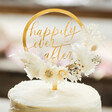 Personalised Dried Flower Acrylic Wedding Cake Topper with Happily Ever After