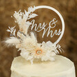 Personalised Dried Flower Acrylic Wedding Cake Topper with Mrs and Mrs