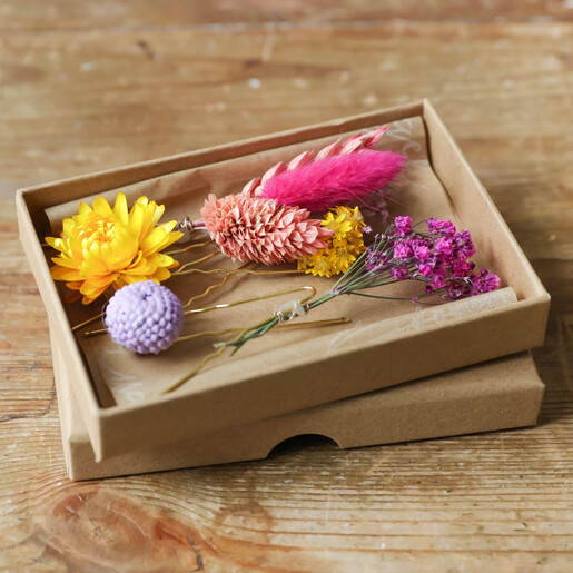 Set of 4 Rainbow Brights Dried Flower Hair Clips