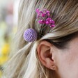 Set of 4 Rainbow Brights Dried Flower Hair Clips being worn by model