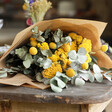 Eucalyptus and Yellow Dried Flower Wedding Bouquet in Brown Paper