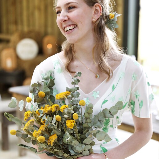 Eucalyptus and Yellow Dried Wedding Bouquet | Lisa Angel