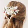 Model Wearing Vintage Pink Dried Flower Hair Comb in Half Up Do