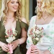 Bride and Bridesmaid Holding Vintage Pink Dried Flower Wedding Bouquet