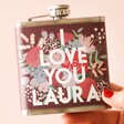 Model Holding Personalised Love You Lots Hip Flask