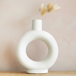 Cream Textured Donut Vase, H23cm