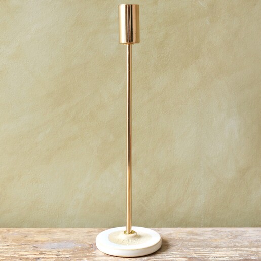 Large Gold Candlestick Holder with Glazed Base