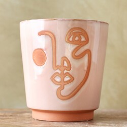 Large Pink and Terracotta Abstract Face Planter, H19cm