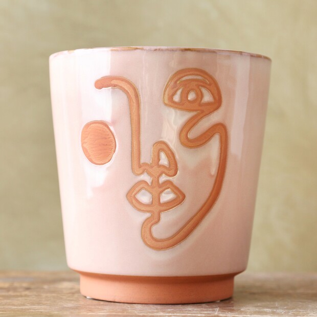 Large Pink and Terracotta Abstract Face Planter, H19cm Large Pink and Terracotta Abstract Face Planter, H19cm