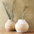 Large Round Hand-Painted Vase in Grey and white filled with preserved grasses