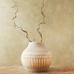 Large Round Hand-Painted Vase in Grey, H30cm