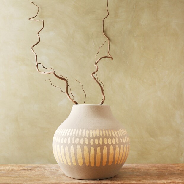 Large Round Hand-Painted Vase in Grey, H30cm Large Round Hand-Painted Vase in Grey, H30cm