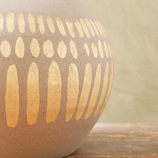 close up of hand-painted abstract design on Large Round Hand-Painted Vase in Grey