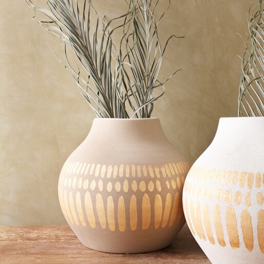Large Round Hand-Painted Vase in Grey with white alternative in the foreground