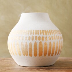 Large Round Hand-Painted Vase in White, H30cm