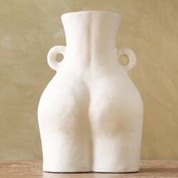 Large White Bum Vase with Handles, H28cm