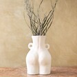 Large White Bum Vase with Handles Full of Dried Grass