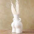 Large White Bum Vase with Handles Filled with Pampas Grass
