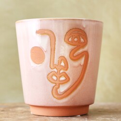 Medium Pink and Terracotta Abstract Face Planter, H16cm