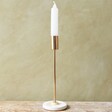 Small Gold Candlestick Holder with Glazed Base with Candle