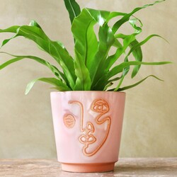 Small Pink and Terracotta Abstract Face Planter, H12cm