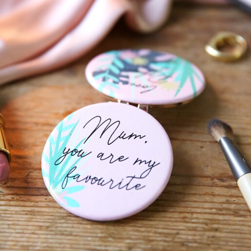 Small Open Pink Botanical 'Mum' Compact Mirror