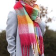 Model Wearing Oversized Multicoloured Brights Winter Scarf