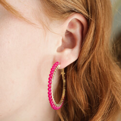 My Doris Hot Pink Beaded Gold Hoop Earrings