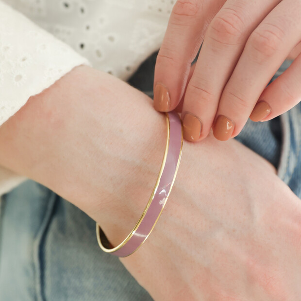 My Doris Lilac Enamel Slim Bangle in Gold