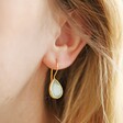Model Wearing Mint Green Teardrop Drop Earrings in Gold