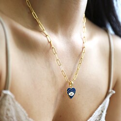 My Doris Navy Eye Heart Chunky Chain Necklace in Gold