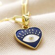Navy Eye Heart Enamel Pendant Necklace in Gold Close-up