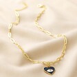 Navy Eye Heart Enamel Pendant Necklace in Gold Full Length