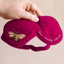 Personalised My Doris Velvet Magenta and Bronze Beaded Bee Eye Mask