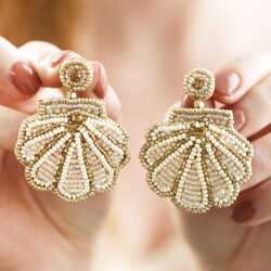 Statement Seashell Beaded Drop Earrings
