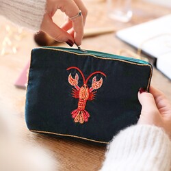 Velvet Beaded Lobster Purse in Teal