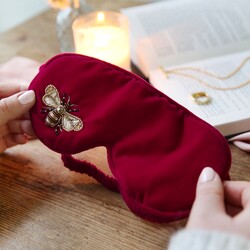 My Doris Velvet Magenta and Bronze Beaded Bee Eye Mask