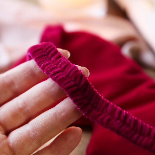 Strap on Back of Velvet Magenta and Bronze Beaded Bee Eye Mask