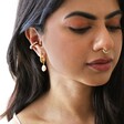Gold Organic Shape Hoop Earrings with Freshwater Pearl on Model
