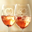 Close Up of Set of Two Valentine's Heart Wine Glasses