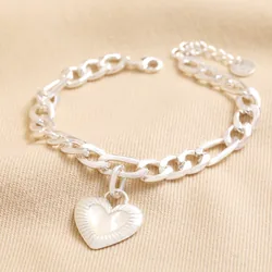 Chunky Figaro Chain and Shell Heart Bracelet in Silver
