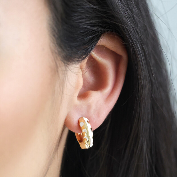 Moon Huggie Earrings Gold White Mix main image 1