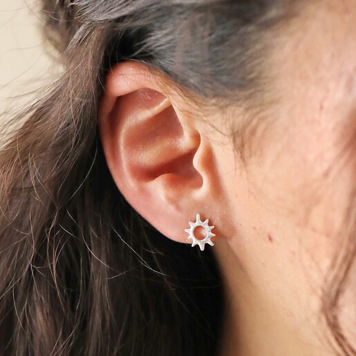 Sunbeam Stud Earrings in Silver on model