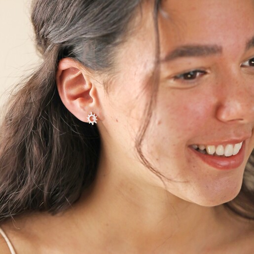 Sunbeam Stud Earrings in Silver on model