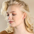Model Looking to Side Wearing Thread Through Pearl Chain Earrings in Gold