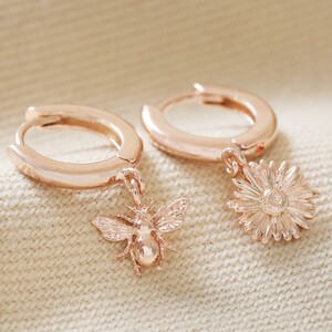 Bee & Daisy mismatched huggie earrings rose gold